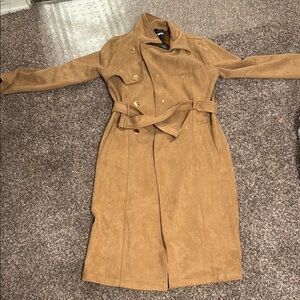 Camel Double-Breasted Trench Coat
